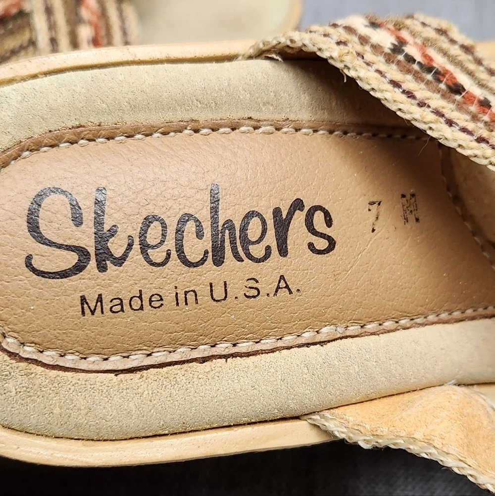 Vintage Skechers High 4 Inch Wedged Slip On Sandals Tan & Brown USA Made. 7 - Picture 7 of 9